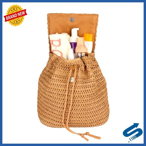 Straw Woven Backpack Casual Daypack Lightweight Eco-Friendly Travel Beach